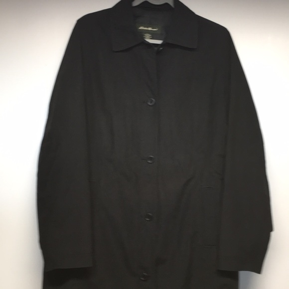 Eddie Bauer Black Trench Coat. Button up Medium - Picture 2 of 7